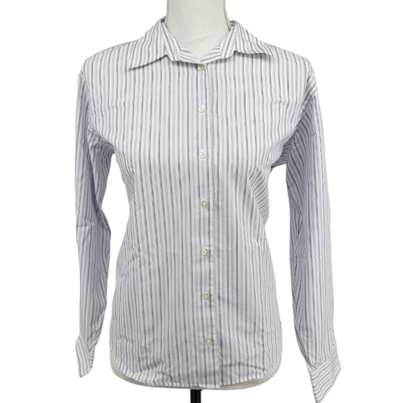 Land's End Purple and White Striped Button Down Size 12p - Picture 1 of 14